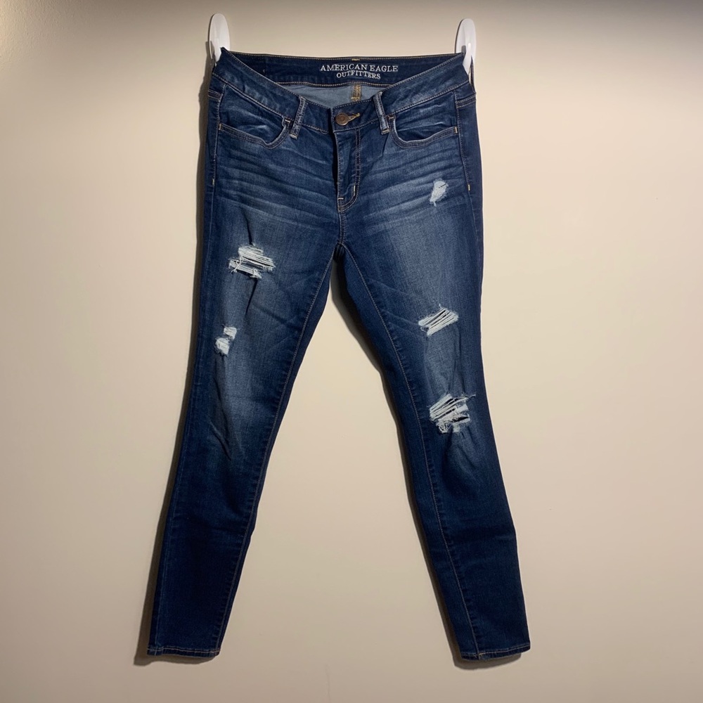 American Eagle Jeggings/Jeans - Ripped, Dark Wash